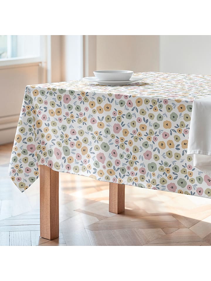 Tafellaken "Floral And Tropical Thelma" wit/lichtroze/groen