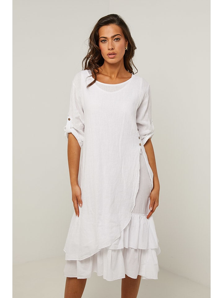 Leinen-Kleid in Weiß