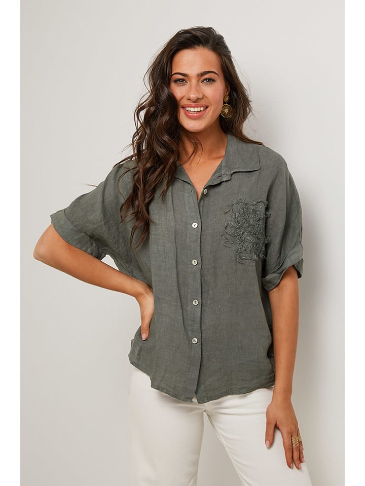 Leinen-Bluse in Khaki