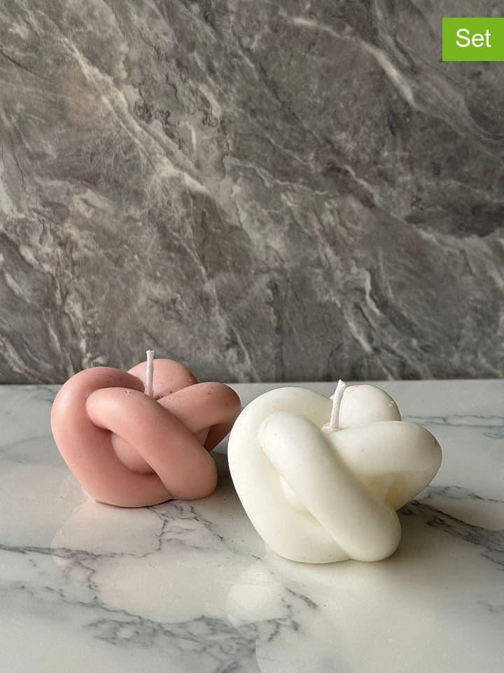 2er-Set: Kerzen in Weiß/ Rosa - (H)5 x Ø 6 cm