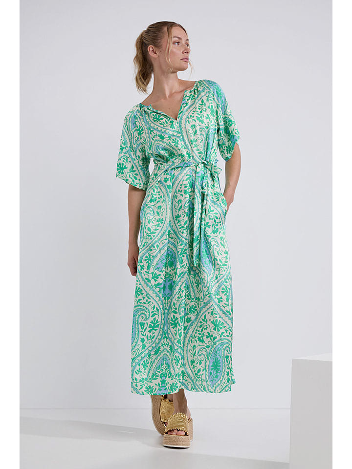 Kleid "Damaris" in Grün/ Hellblau/ Creme