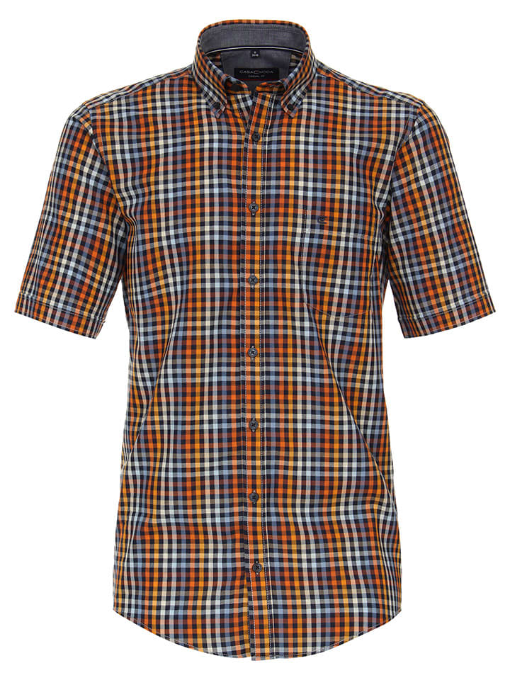 Hemd - Regular fit - in Orange/ Dunkelblau
