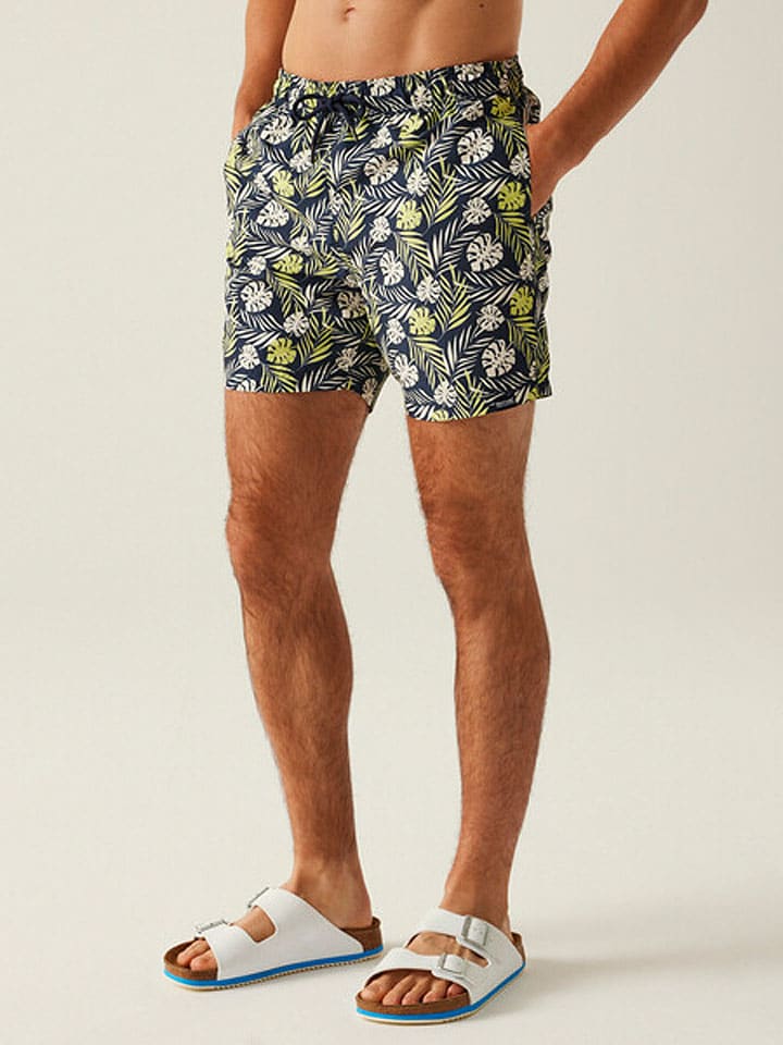 Badeshorts "Loras" in Dunkelblau/ Gelb/ Weiß