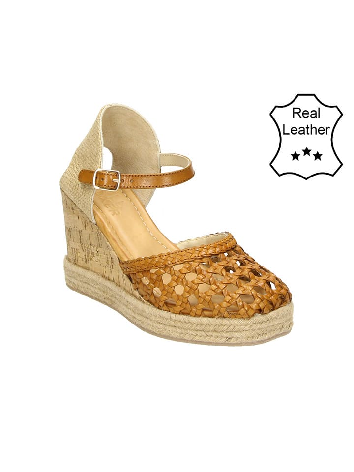 Leder-Keil-Slingpumps in Cognac