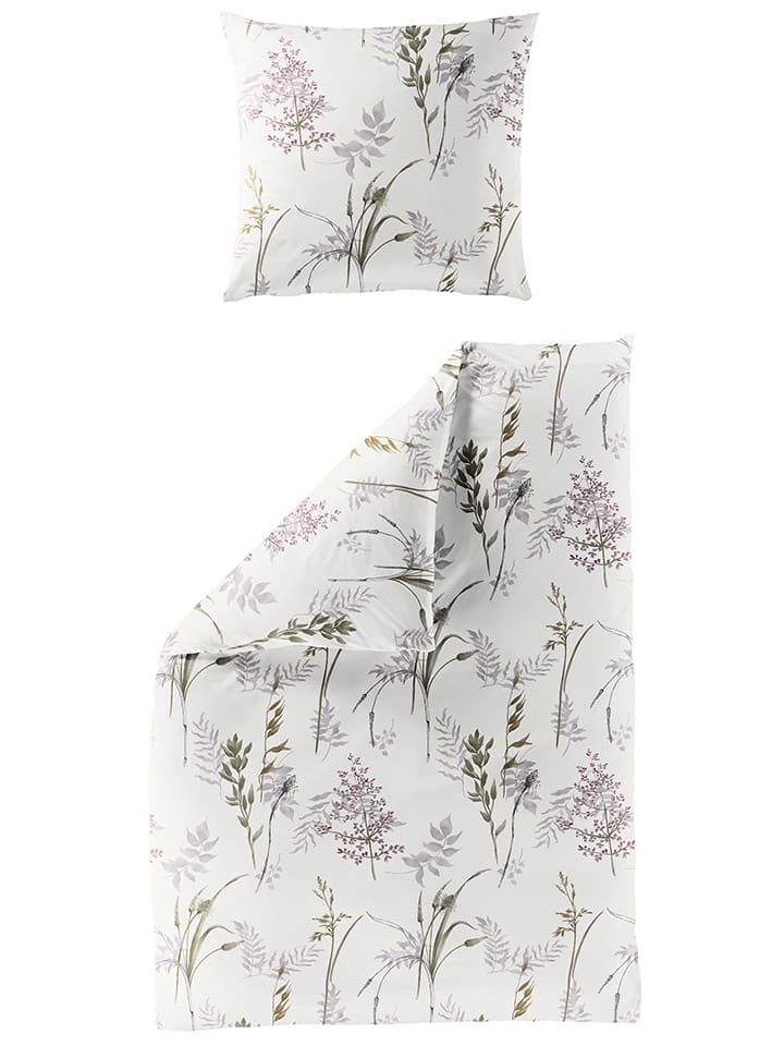 Satin-Bettwäsche "Bierbaum" in Weiß/ Rosa/ Lila