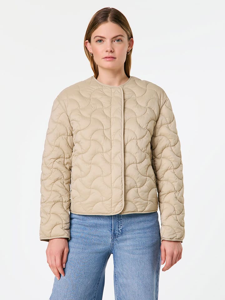 Doorgestikte jas beige
