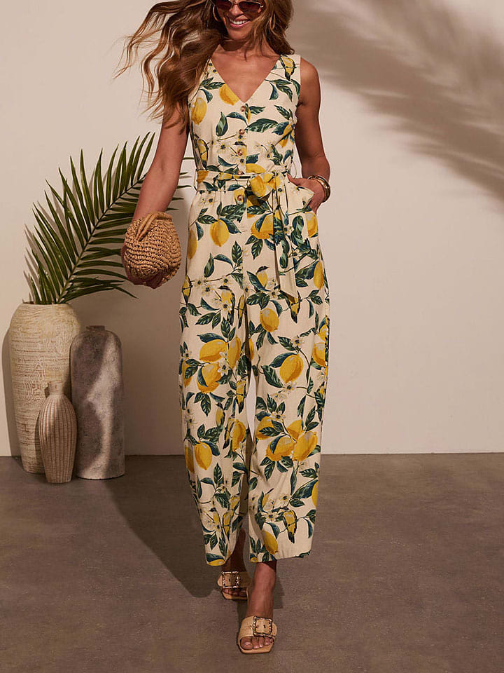 Jumpsuit in Beige/ Grün/ Gelb
