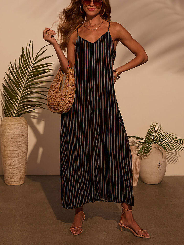 Jumpsuit in Schwarz/ Creme/ Orange