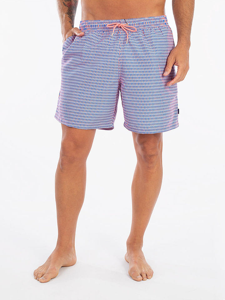 Badeshorts in Apricot/ Blau