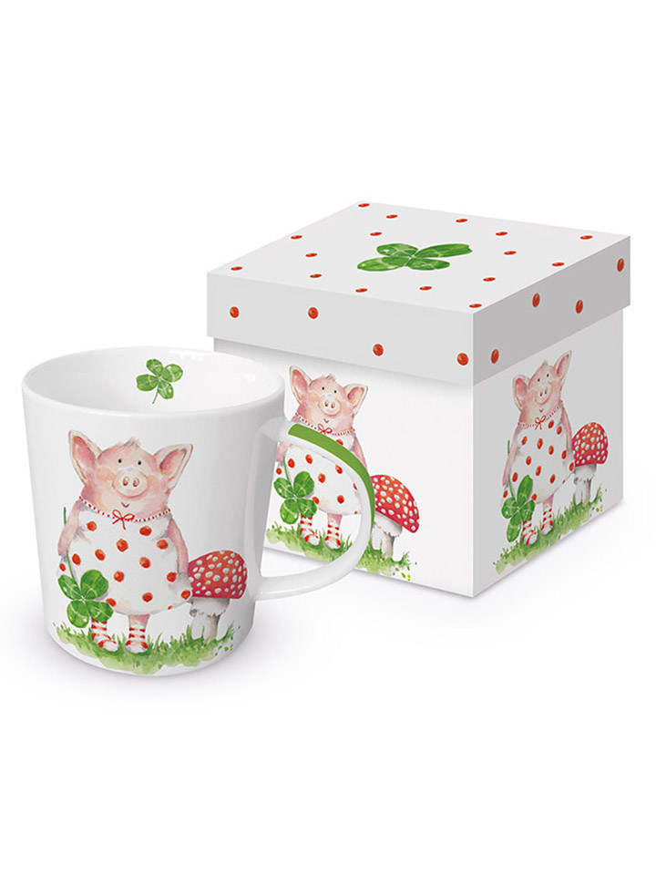 Kubek jumbo "Lucky Piggy" w kolorze białym ze wzorem - 400 ml