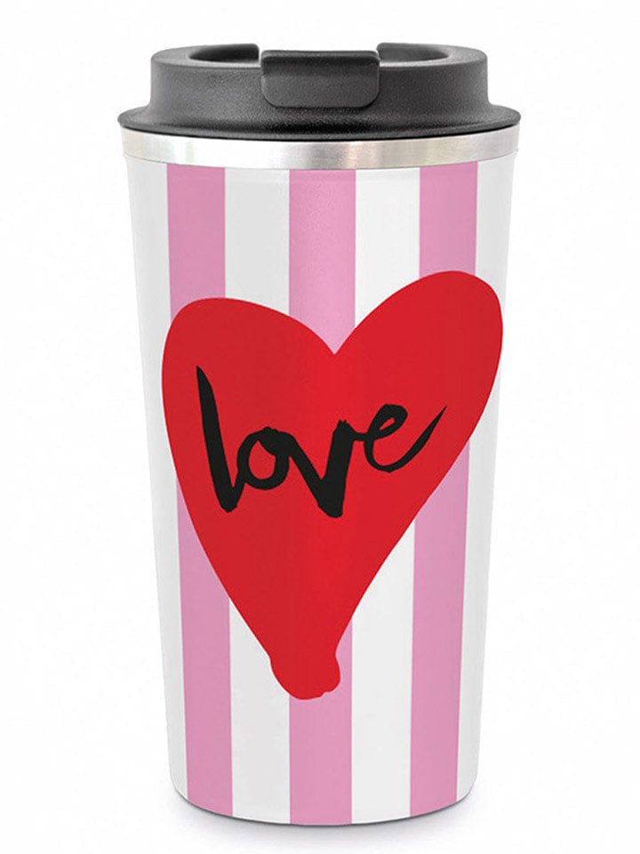 Kubek termiczny "Love" w kolorze czerwono-jasnoróżowym - 400 ml