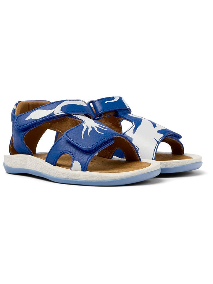 Leder-Sandalen in Blau/ Weiß
