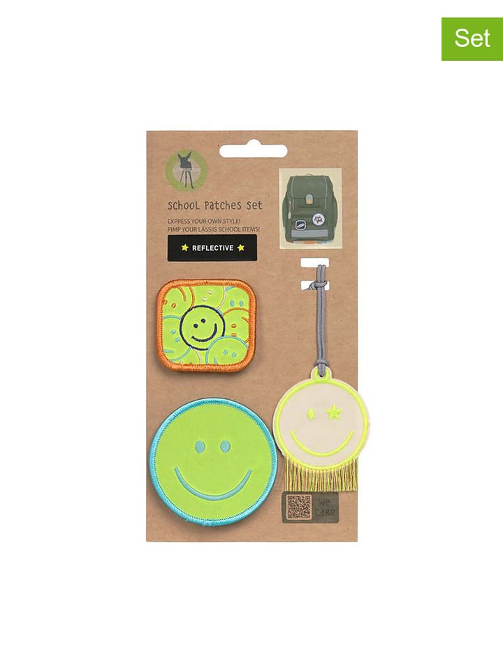 3tlg. Patches-Set "Smile" in Grün/ Gelb