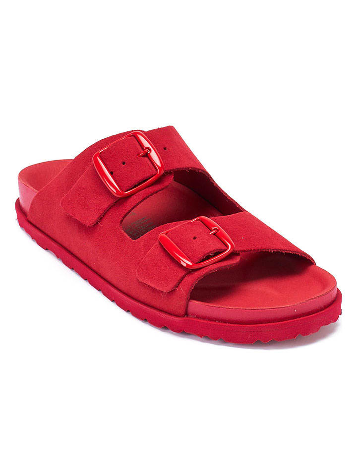 Leder-Pantoletten in Rot