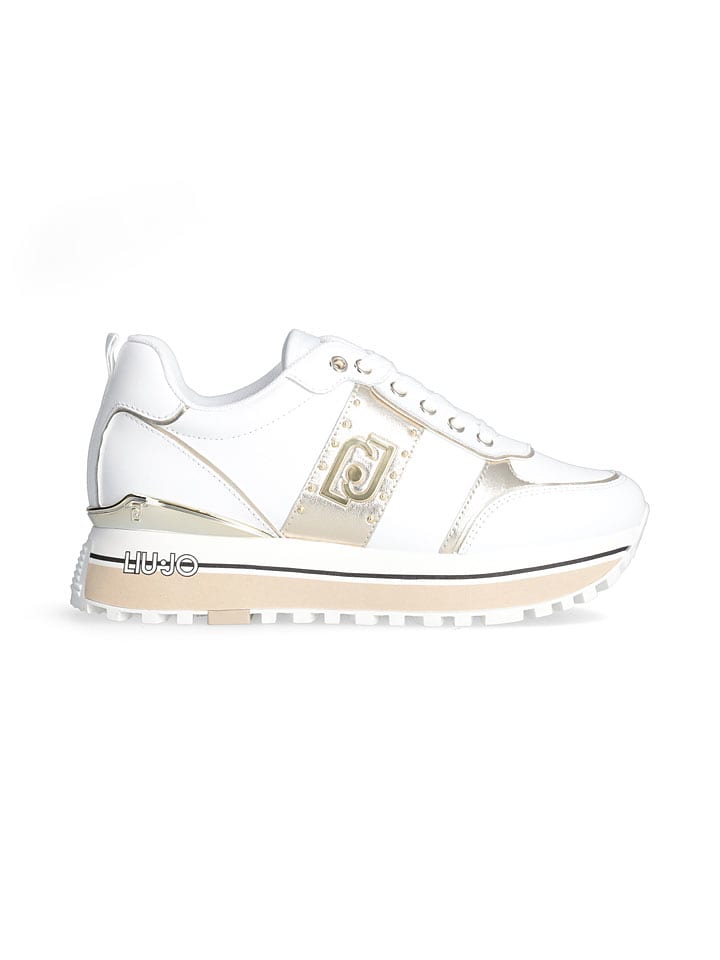 Skórzane sneakersy w kolorze złoto-białym
