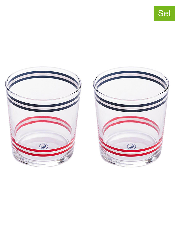 2er-Set: Gläser in Dunkelblau/ Rot/ Weiß - 345 ml