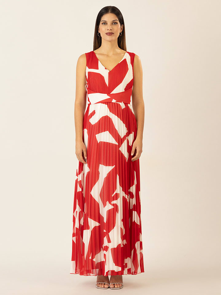 Plisseekleid in Rot/ Weiß