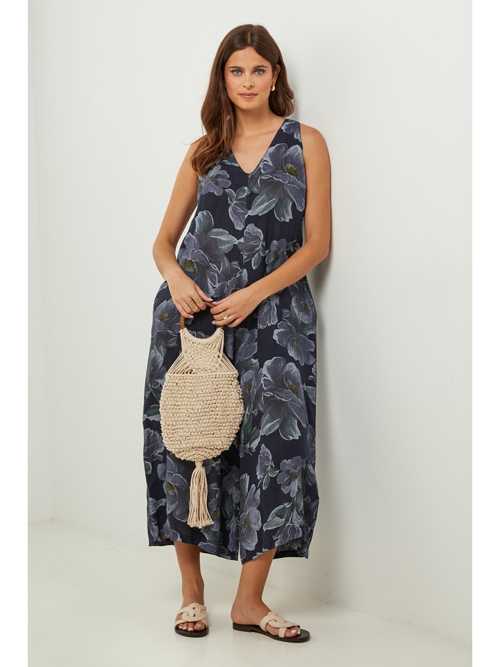 Leinen-Jumpsuit in Dunkelblau