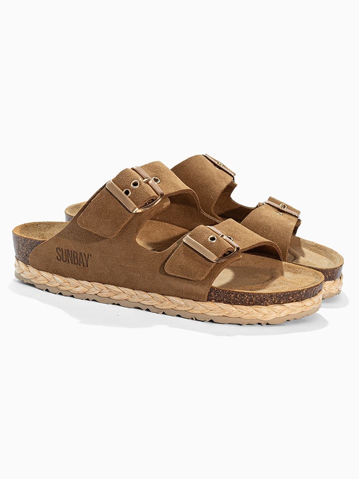Leren slippers "Trefle" lichtbruin