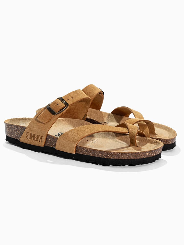Leren teenslippers "Tulipe" lichtbruin