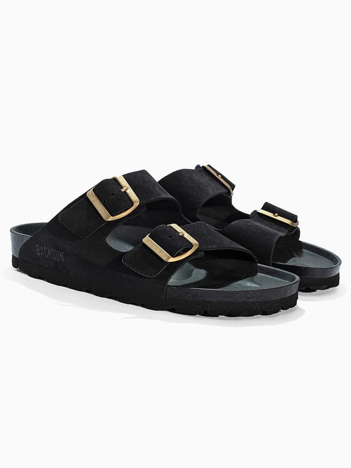 Leren slippers "Bali" zwart