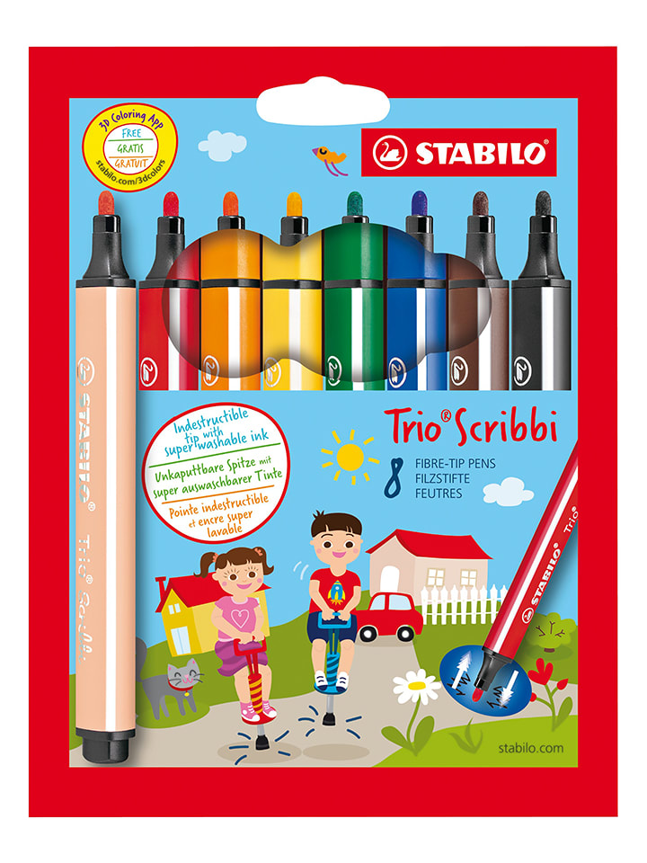 Gefederte Dreikant-Filzstifte "STABILO Trio Scribbi" - 8 Stück