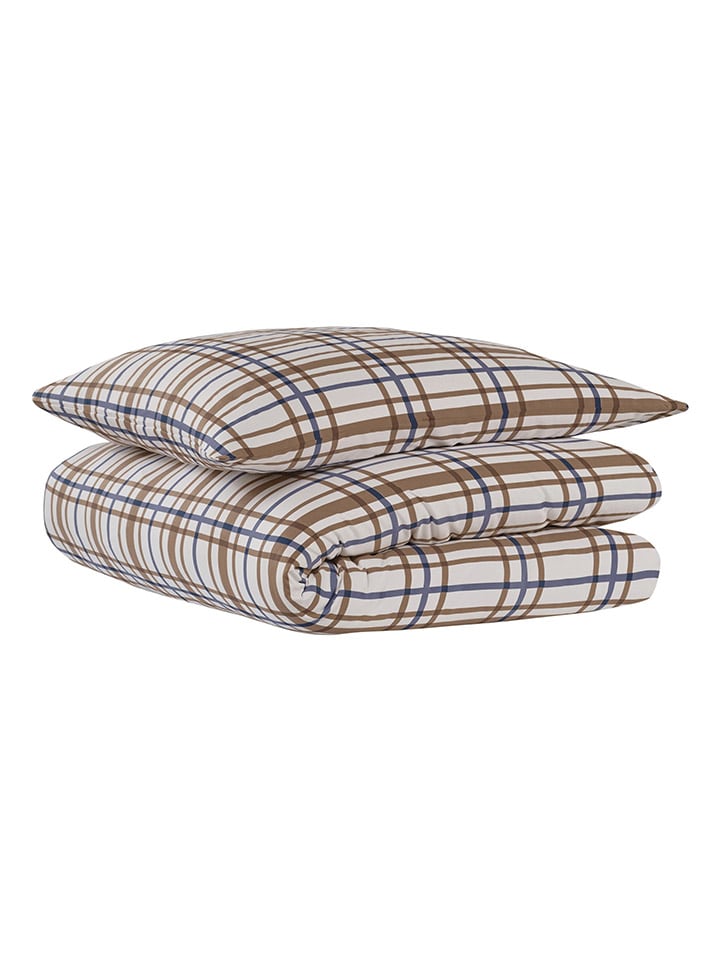 Satin-Bettwäsche-Set "Maxim" in Taupe/ Blau