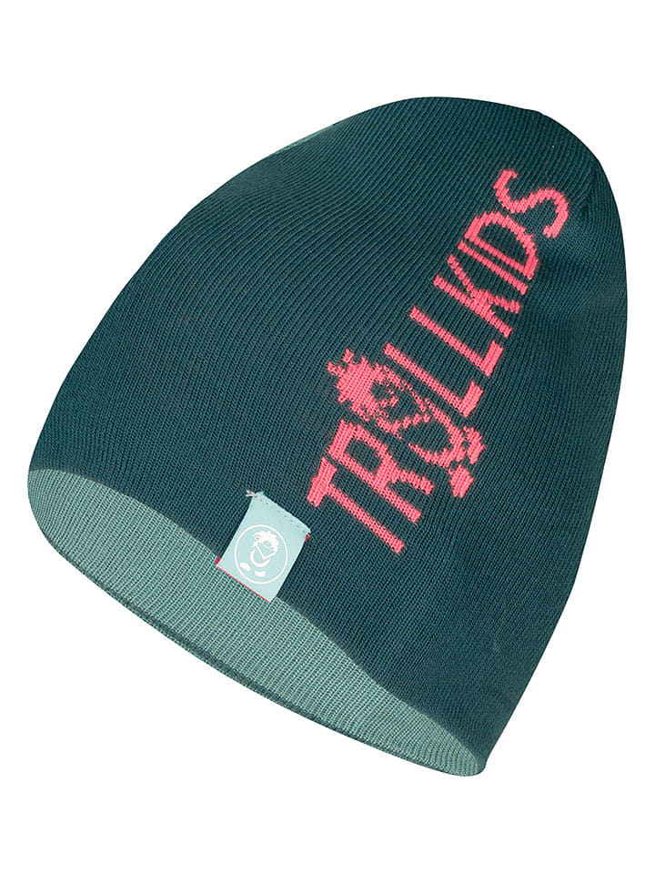 Dwustronna czapka beanie "Troll" w kolorze turkusowym