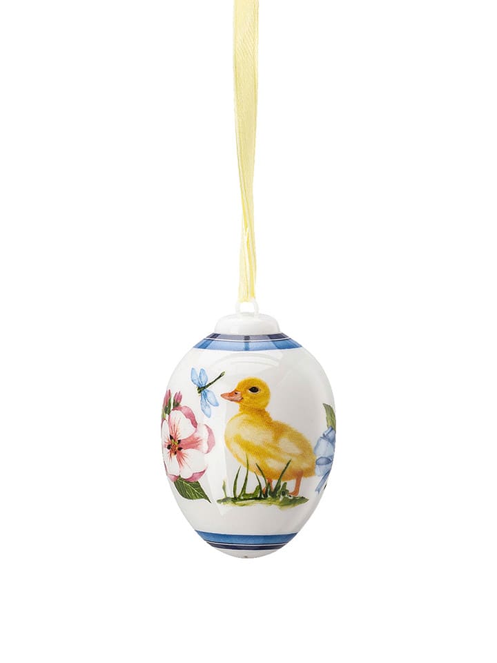 Zawieszka dekoracyjna w kolorze białym ze wzorem - dł. 6,5 cm