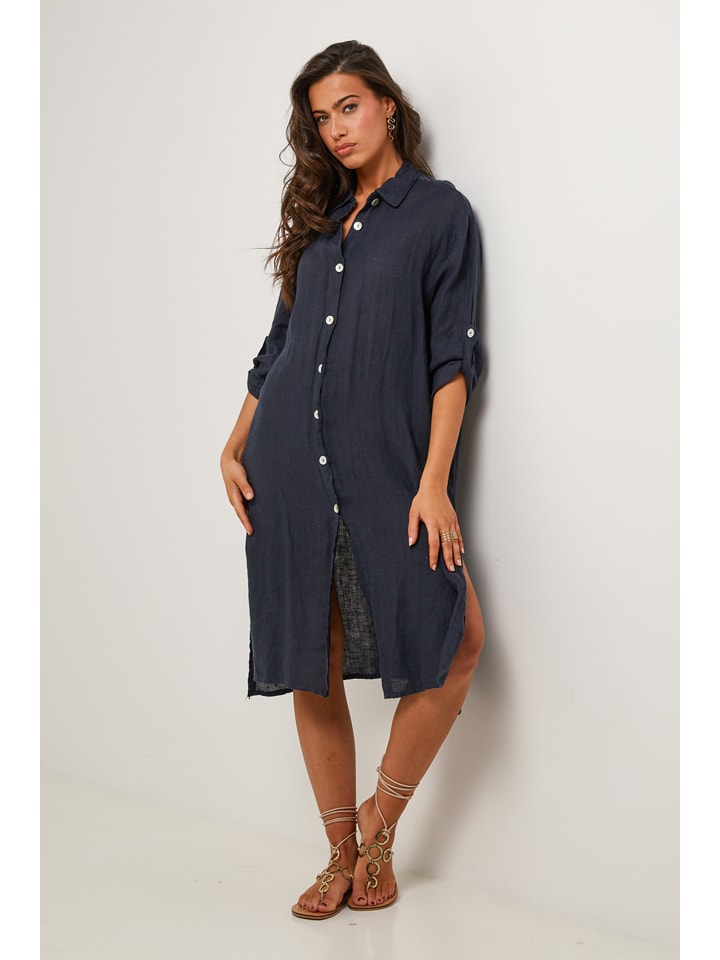 Leinen-Kleid in Dunkelblau