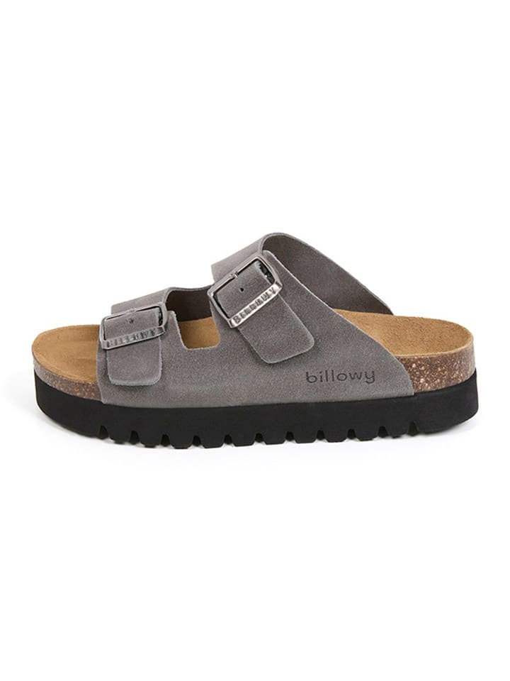 Leder-Pantoletten in Grau