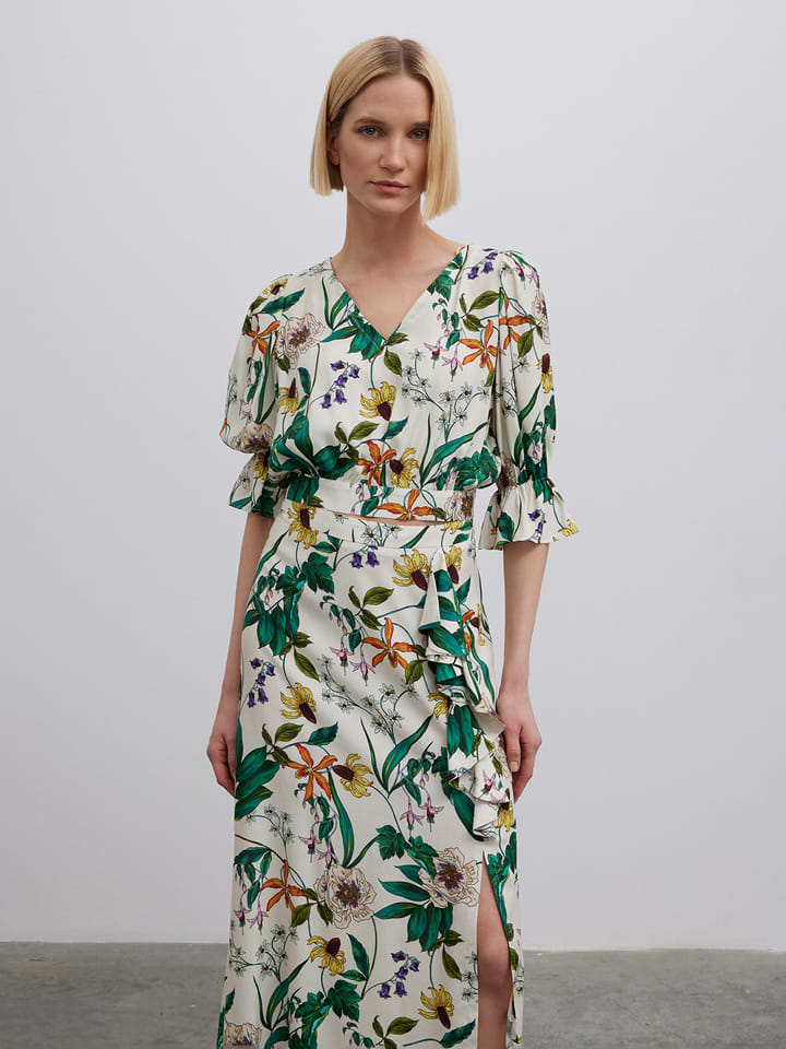 Bluse in Weiß/ Grün