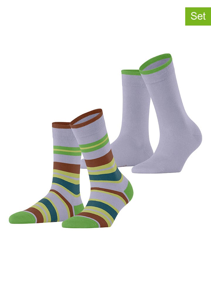 Skarpety (2 pary) "Retro Stripe" w kolorze szaro-zielono-brązowym