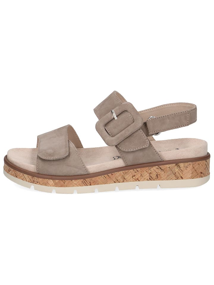 Leder-Keilsandaletten in Beige