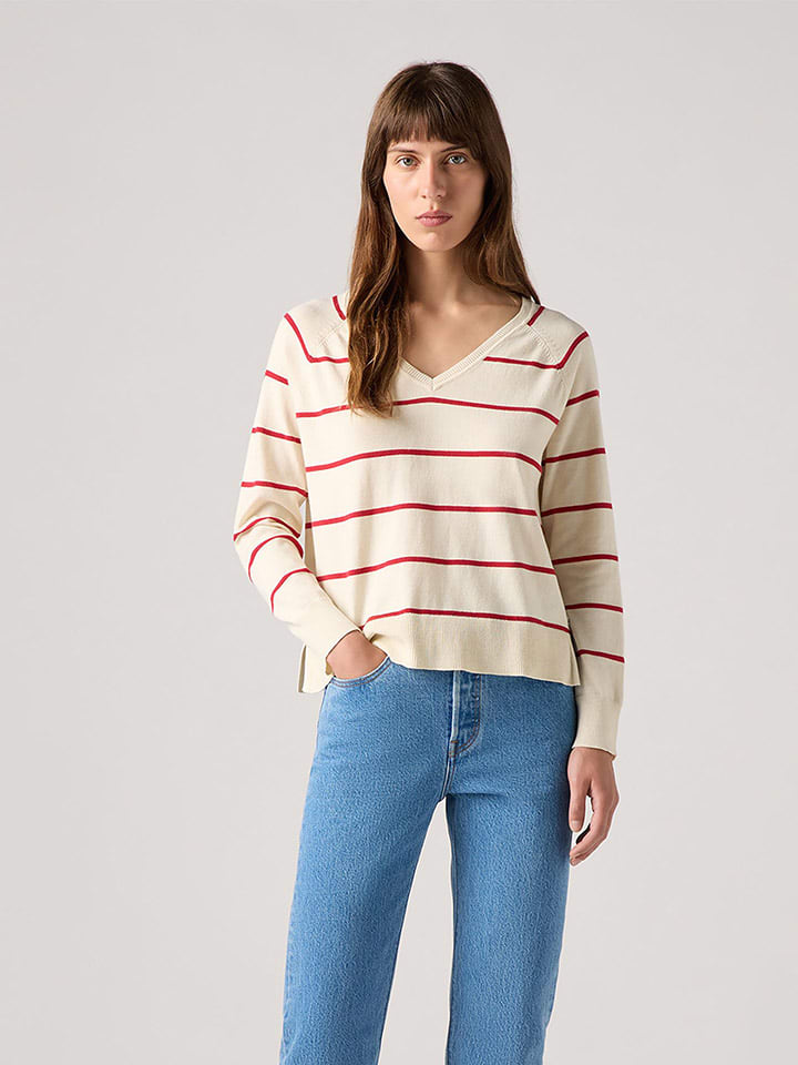 Pullover in Creme/ Rot