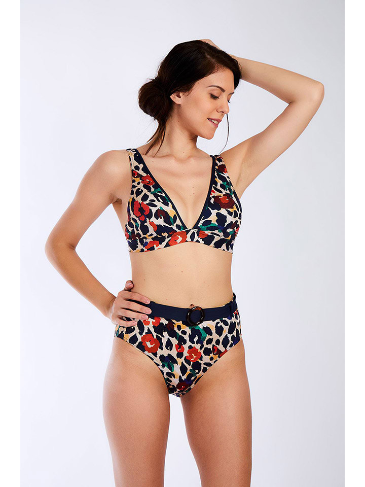 Figi bikini "Gaby" w kolorze beżowo-czerwono-granatowym
