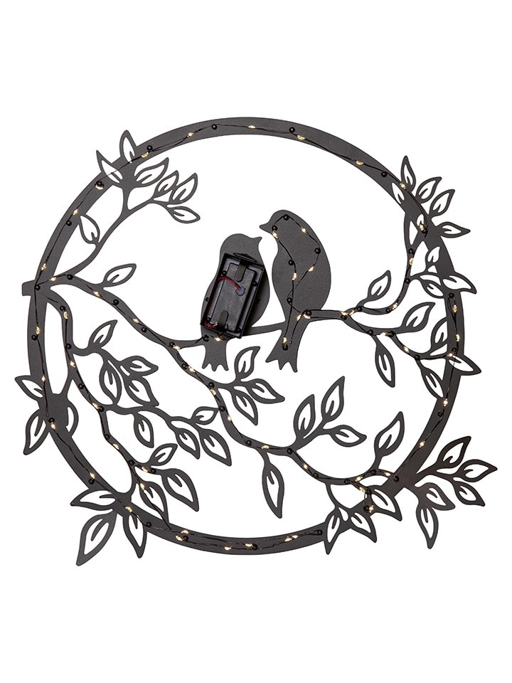 LED-Solar-Wanddekoration "Love Birds"Metall in Schwarz - (B)40 x (H)38 cm