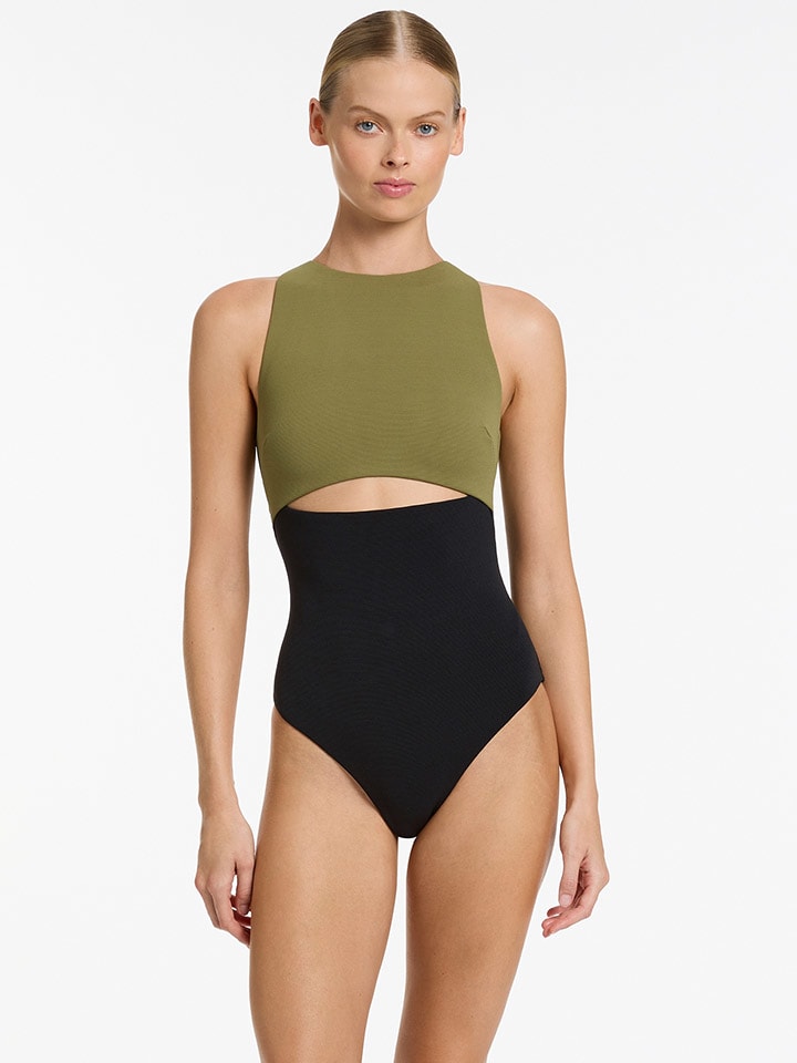 Badeanzug in Khaki/ Schwarz