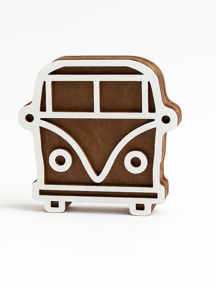 Stempel "Minivan" w kolorze jasnobrązowo-białym - 7 x 7 cm