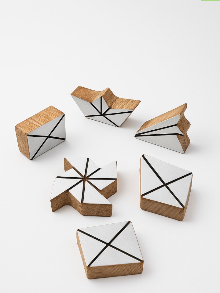 Stemple (5 szt.) "Origami" w kolorze jasnobrązowo-białym - 5 x 5 cm