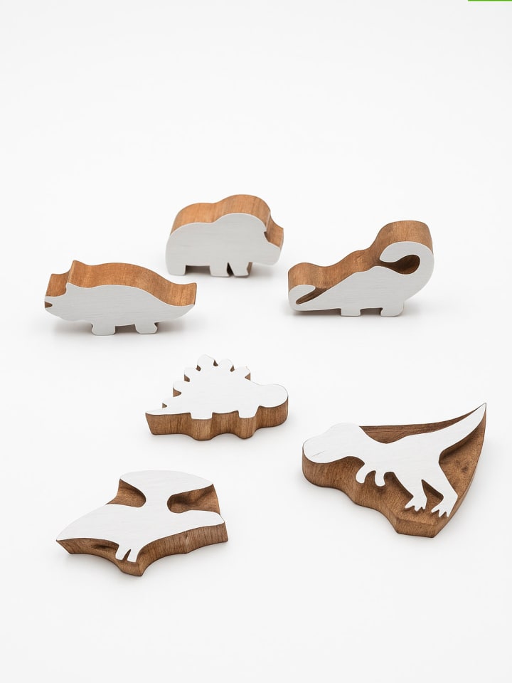 6er-Set: Blockdruck-Stempeln ''Dinos'' in Natur/ Weiß - (L)5 x (B)4 cm