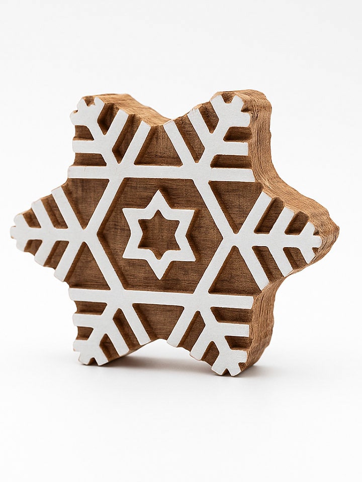 Blockdruck-Stempel ''Snowflake'' in Natur/ Weiß - (L)7 x (B)7 cm