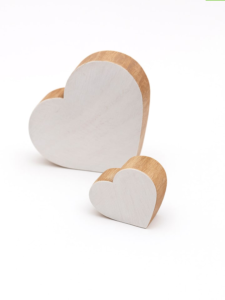 Stemple (2 szt.) "Heart" w kolorze jasnobrązowo-białym - 9 x 7 cm