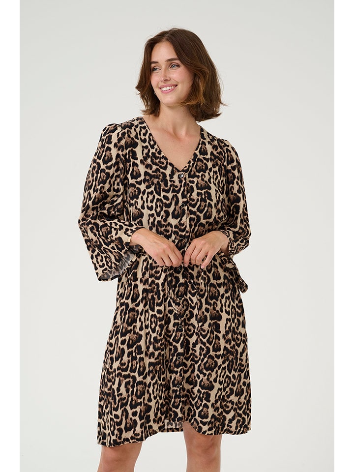 Kleid in Beige/ Schwarz/ Braun