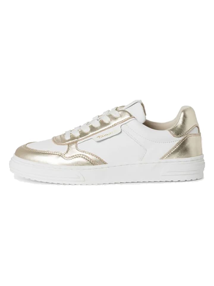Leder-Sneakers in Weiß/ Gold