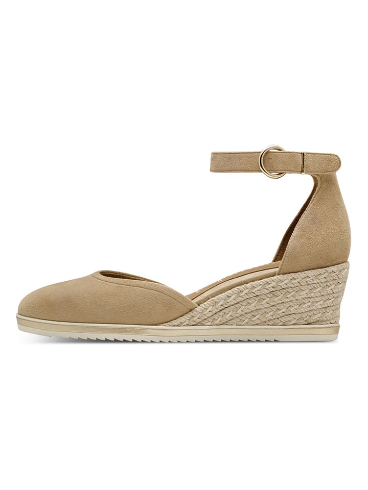 Leder-Keilpumps in Beige