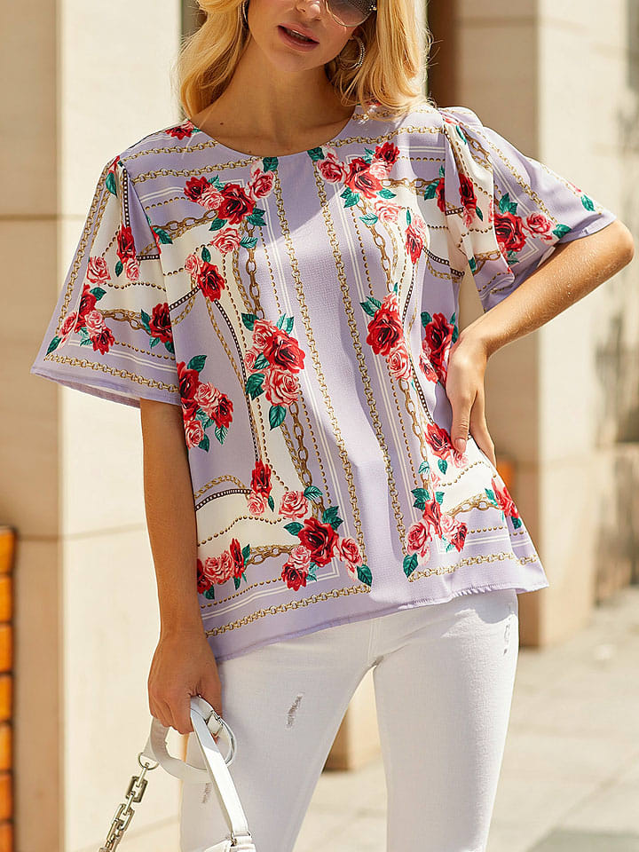 Bluse in Lila/ Creme/ Pink