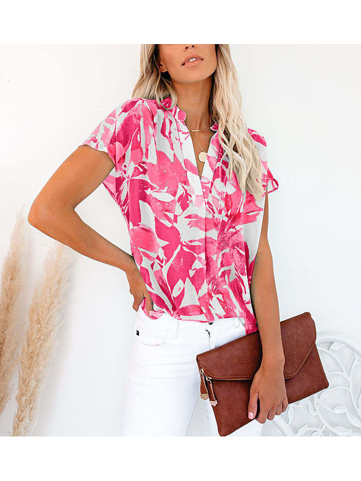 Bluse in Weiß/ Pink