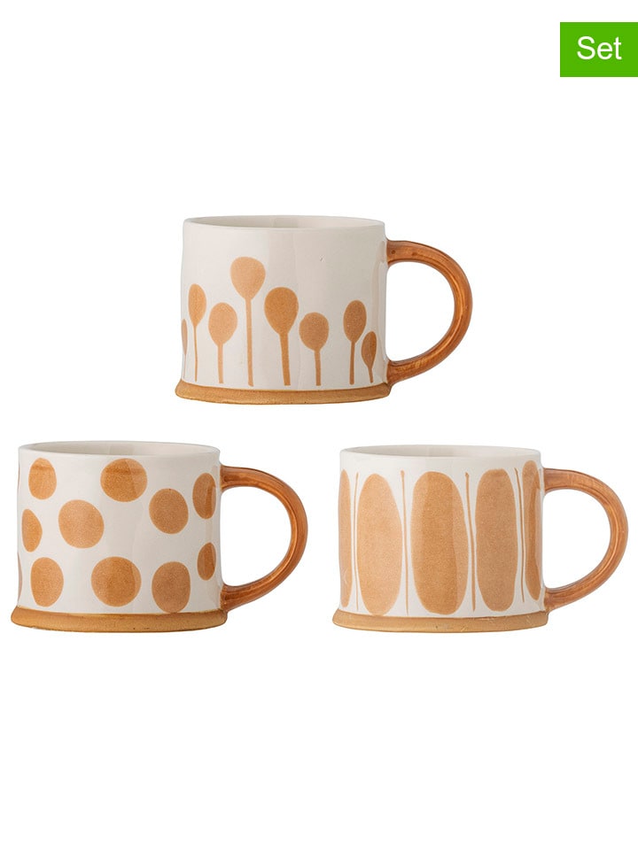 3-delige set: koppen "Linora" lichtbruin - (H)8,5 x Ø 11 cm