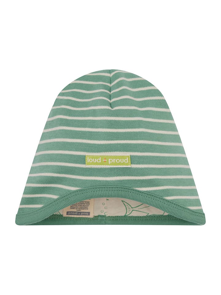 Wende-Beanie in Grün/ Creme